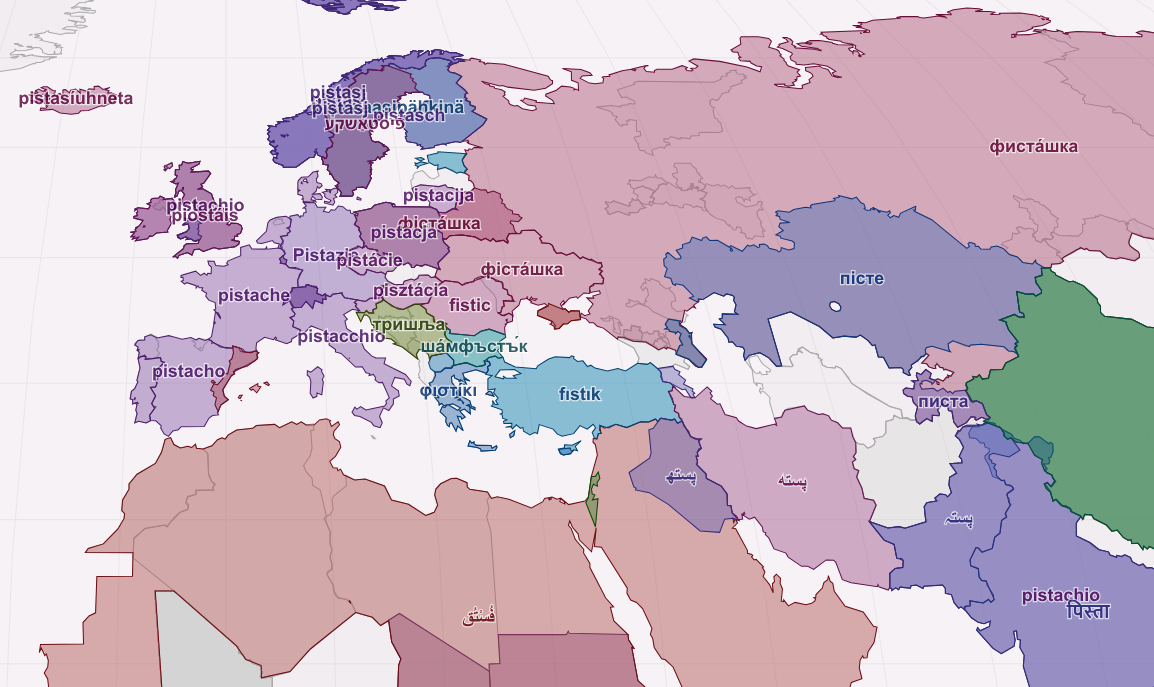 Geographic map of pistachio translations